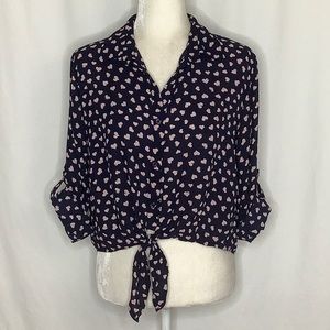 Tie Front Button Down Blouse With Hearts 💕 Size S